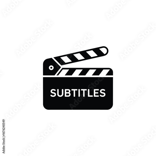 Clapperboard Film Slate with Subtitles Text in Black Isolated Over White