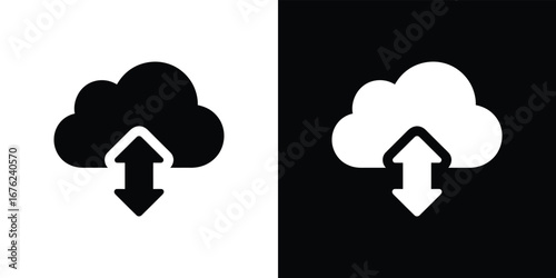 Cloud Data Transfer with Arrow Icons on Transparent Backgrounds, Flat Design