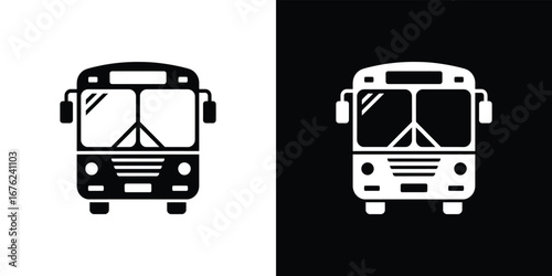 Front View Bus Icon, Public Transport Silhouette on Transparent Background