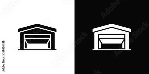 Garage Door with Sectional Panels Icon, Building Outline Illustration, Isolated