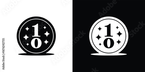 Shiny Coin Icon Symbol Black and White Round One Zero Digits Transparent BG