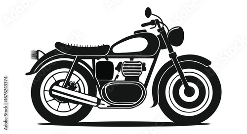 Classic vintage motorcycle silhouette isolated on white background for transportation and lifestyle themes