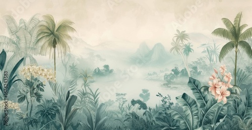 Tranquil tropical scenery with lush vegetation.