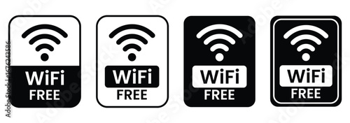 Free wifi icon set. Free wifi logo, label, sign, badge, symbol isolated on white background. Wifi signal, public place, access point, public Wi-Fi, Free Wi-Fi zone, Radio signal, wireless, password	