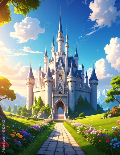 Grand castle in a vibrant landscape