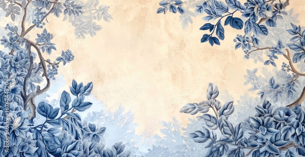 Fototapeta premium Elegant blue foliage on a textured background.