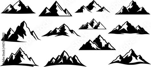 Stylized mountain peaks collection mountains silhouette