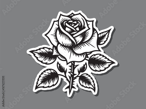 Hand-Drawn Black and White Rose outline Vector Design