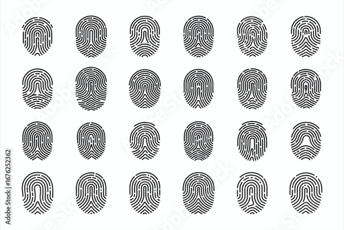 Collection of Black Fingerprint Icons on White Background thumbprint identity