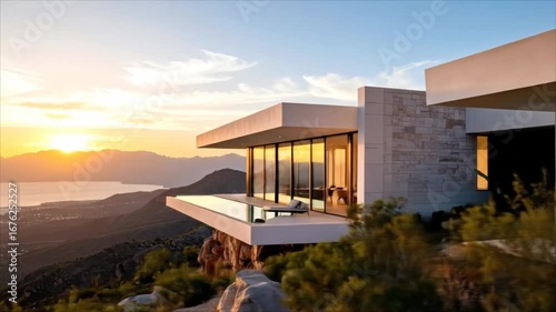 Modern minimalist house with mountain views