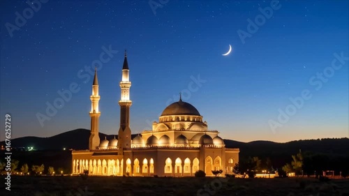 Mosque illuminated at night religious architecture