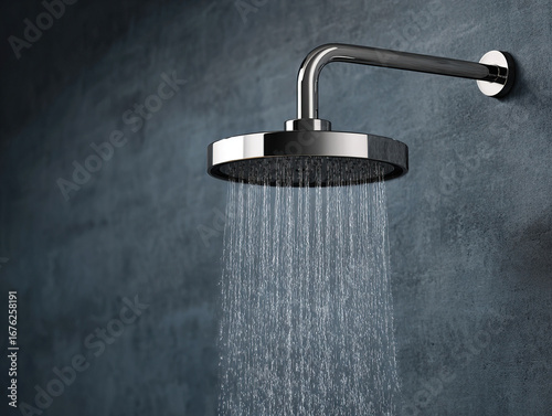 A sleek, modern shower head with cascading water, perfect for relaxation and refreshment.