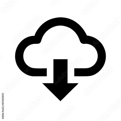 Cloud with Download Arrow Icon Set – Data, Storage, Server, Backup, Internet, Technology, Illustration