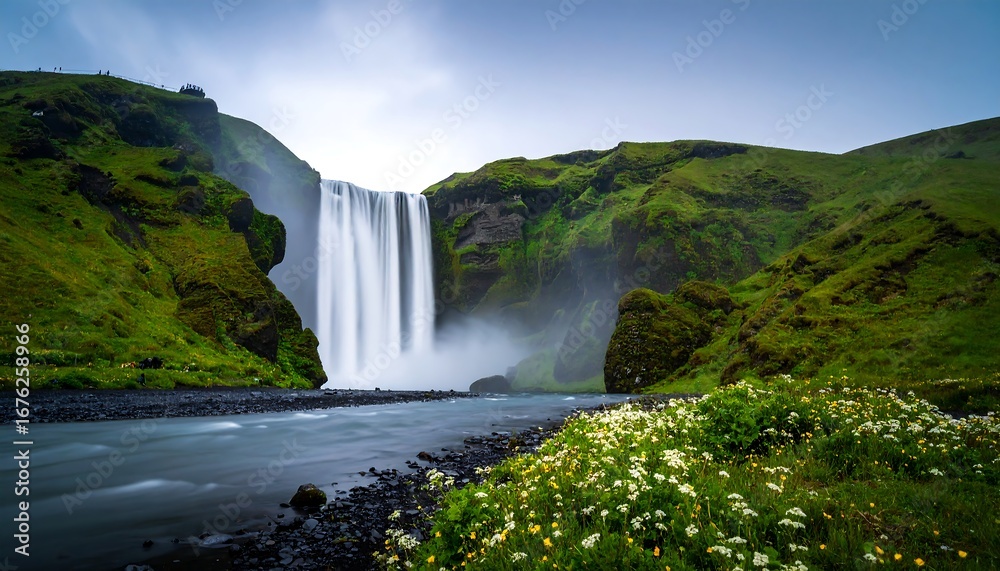 Fototapeta premium Majestic waterfall cascading into a valley
