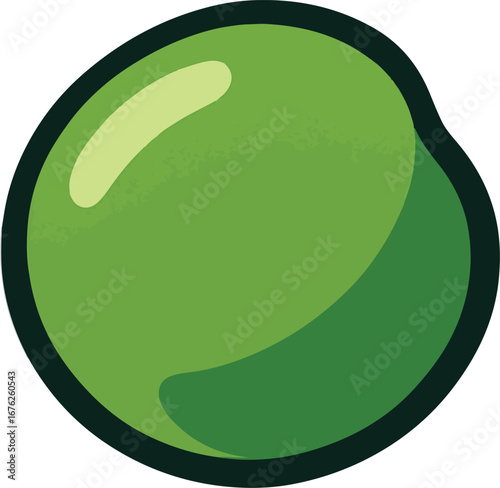 Single Green Pea Illustration Dark Outline Light Green Highlight