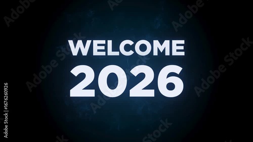 Welcome 2026 neon sky shine 4k animated video clip blue bling background animation company content business start glowing futuristic motion visual effect