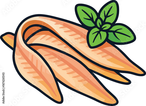 Two Orange Fish Fillets with Green Herb Garnish salmon