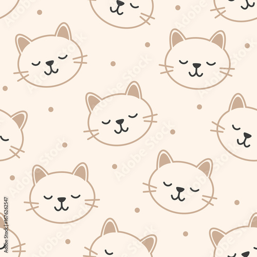 Seamless pattern design. Aesthetic print with cats