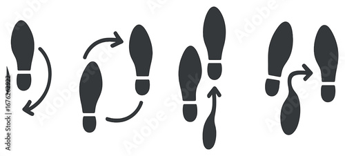 Dance steps linear icon set. featuring foxtrot, tango, waltz, swing, salsa, and rumba symbols