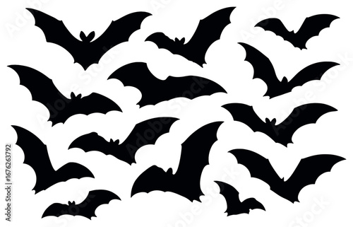 Halloween flat icons set. featuring bats, pumpkin, ghost, spider, witch hat, candy, skull