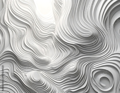 Abstract white layered lines create a cave-like perspective