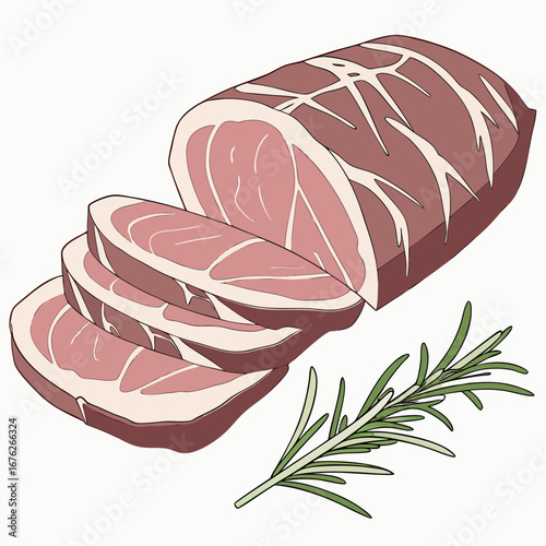 High-quality vector of raw pork slices, highlighting texture and freshness for market, butcher and food branding use