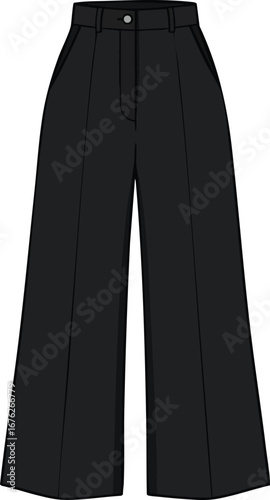 Wide leg black pants fashion clothing vector illustration for casual and formal wear design 