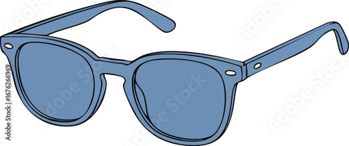 Blue sunglasses vector illustration with classic frame design and tinted lenses for summer fashion accessory 