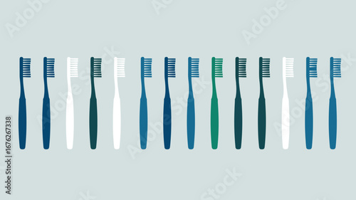 Modern toothbrushes lined up in a clean, minimalist arrangement showcasing dental hygiene and care