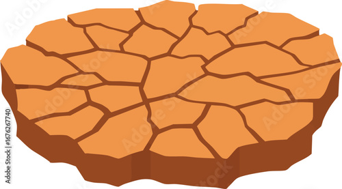 Dry cracked earth soil texture illustration in brown vector style for environmental drought concept design 
