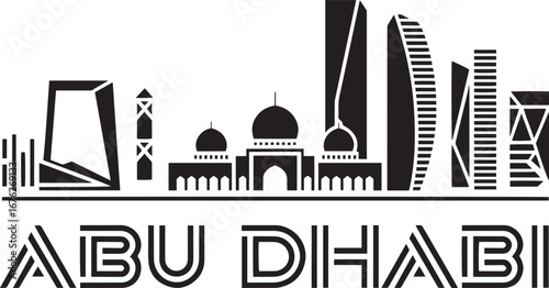Abu Dhabi Skyline Silhouette Vector Illustration of Cityscape with Landmark Buildings