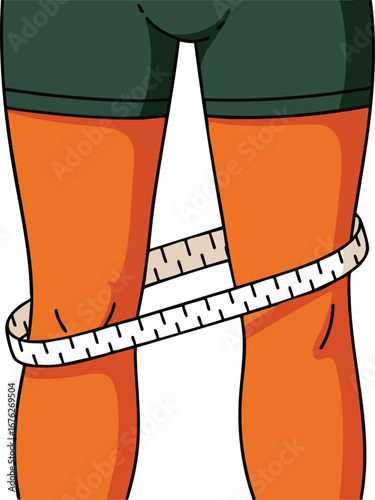 Legs with measuring tape wrapped around thighs for fitness and body measurement illustration 