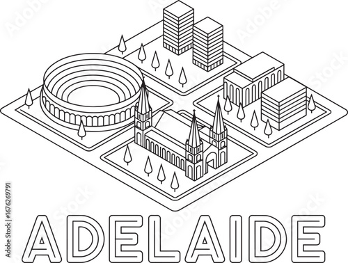 Adelaide Skyline Isometric Vector Illustration Australia Cityscape Landmark Design