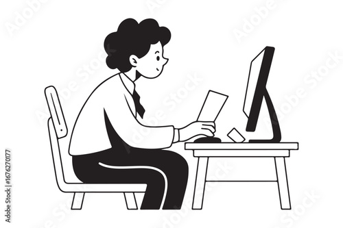 Person working on computer at desk with tablet