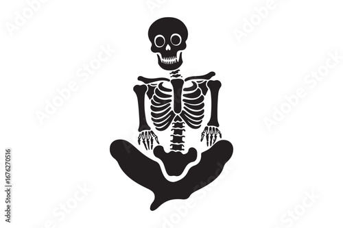 Joyful skeleton sitting in meditation pose
