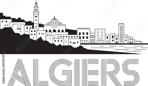 Algiers Skyline Silhouette Vector Illustration with Cityscape and Urban Design Elements