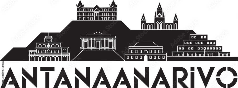 Obraz premium Antananarivo Skyline Silhouette Vector Illustration with Bold Typography Design