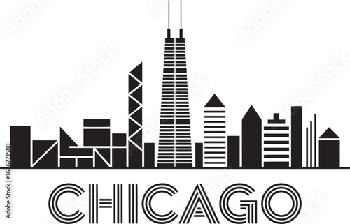 Chicago Skyline Silhouette Vector Illustration Depicting Cityscape of Illinois's Largest City