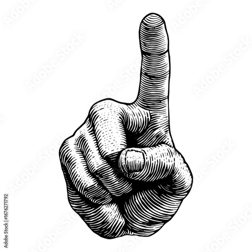 Human hand in a directive gesture pointing upward