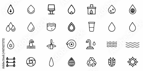 Discover essential water icons symbolizing conservation, purity, and clean energy solutions for modern environmental and business projects.