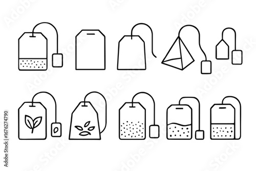 Various tea bag designs: simple, pyramid, and iconic patterns