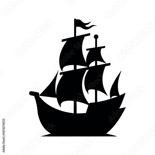 Galleon Ship Black Silhouette Vector
