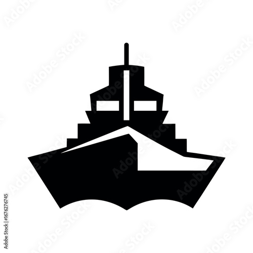 Icebreaker Ship Black Silhouette Vector