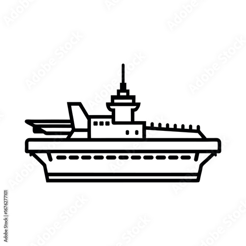 Aircraft Carrier Outline on White Background