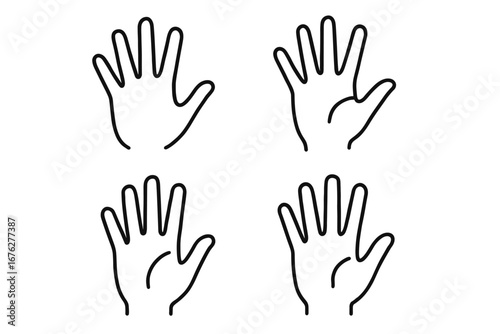 Set of four outlined hand drawings in various gestures viewed from different angles