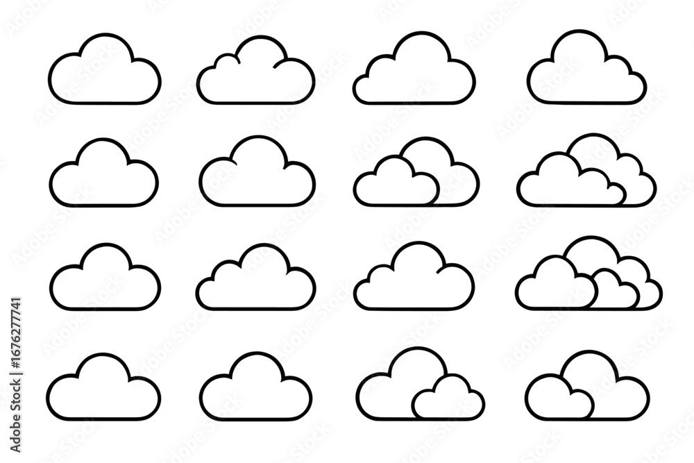 Obraz premium Various cloud icons in simple black outlines