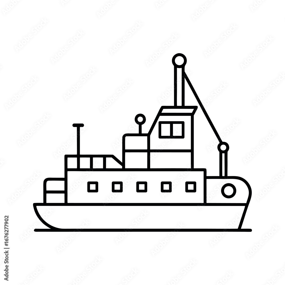 Obraz premium Dredger Ship Outline on White Background