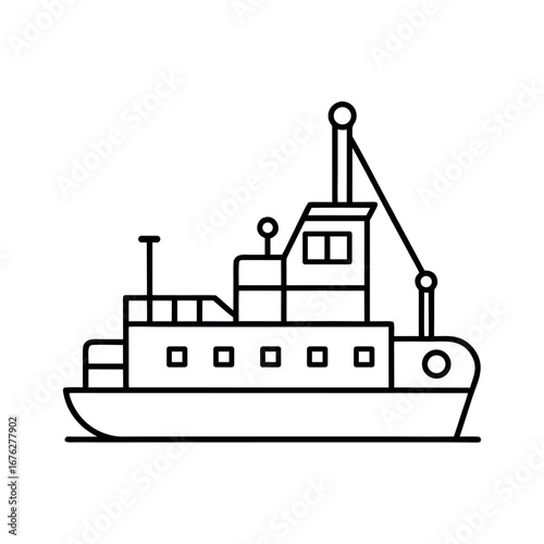 Dredger Ship Outline on White Background