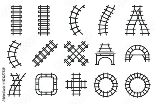 Rail track types: curved, straight, junction, and circular designs