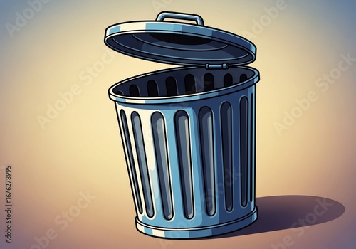 Trash Can with Lid in Simplistic Style for Waste Management Blogs, Environmental Awareness Websites, Recycling Articles, and Educational Materials  